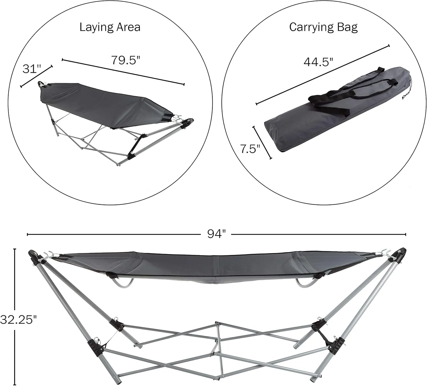 Hammock with Stand Included - Portable Hammock Fits into Carry Bag for Easy Travel - Perfect for Backyard, Pool, Beach, Hiking by Lavish Home (Gray)