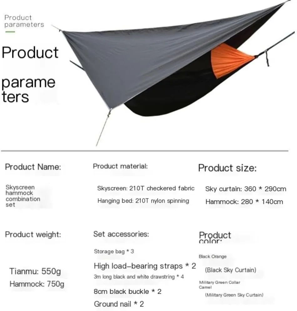 Hammocks Canopy Mosquito Net Hammock Set Tent Parachute Cloth Camping Automatic Anti-Mosquito Mosquito Net Hammock Camping Hammocks(Orange)