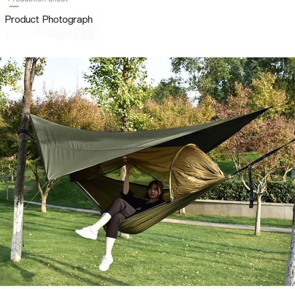 Hammocks Canopy Mosquito Net Hammock Set Tent Parachute Cloth Camping Automatic Anti-Mosquito Mosquito Net Hammock Camping Hammocks(Orange)