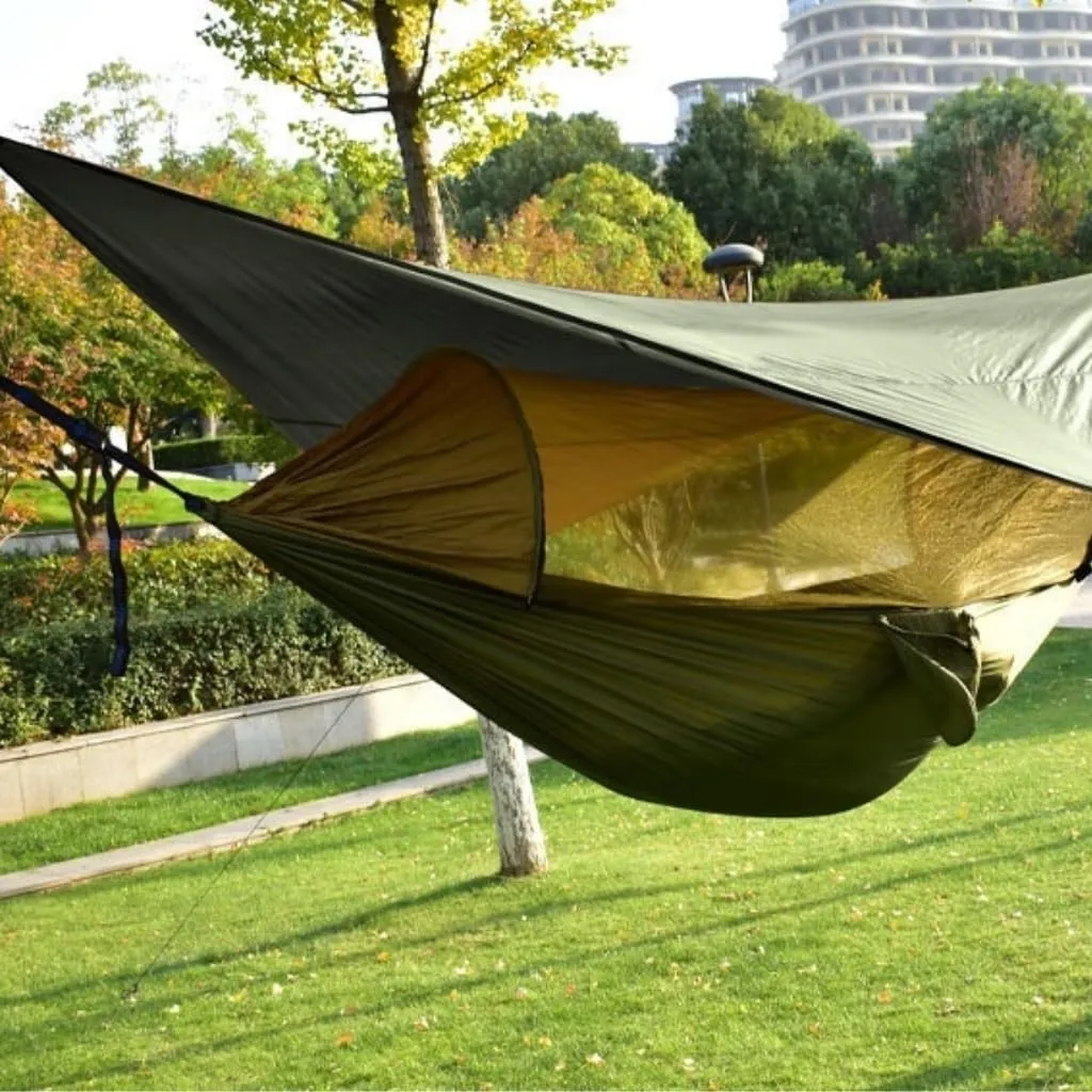 Hammocks Canopy Mosquito Net Hammock Set Tent Parachute Cloth Camping Automatic Anti-Mosquito Mosquito Net Hammock Camping Hammocks(Orange)