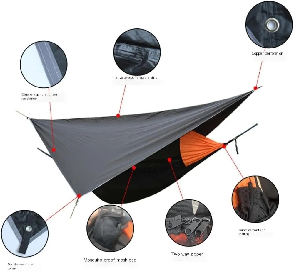 Hammocks Canopy Mosquito Net Hammock Set Tent Parachute Cloth Camping Automatic Anti-Mosquito Mosquito Net Hammock Camping Hammocks(Orange)