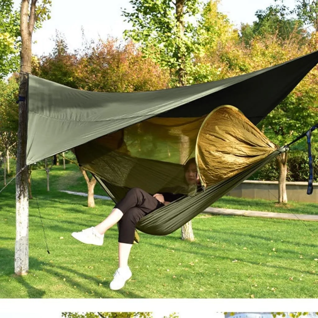 Hammocks Canopy Mosquito Net Hammock Set Tent Parachute Cloth Camping Automatic Anti-Mosquito Mosquito Net Hammock Camping Hammocks(Orange)