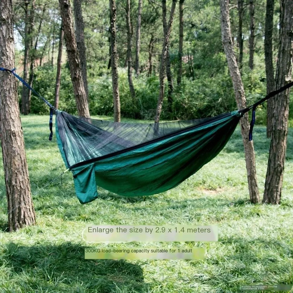 Hammocks Hammock Parachute Cloth Outdoor Anti-Rollover Camping Huwai Swing with Mosquito Net Net Bed Outdoor Adult Camping Hammocks(A)