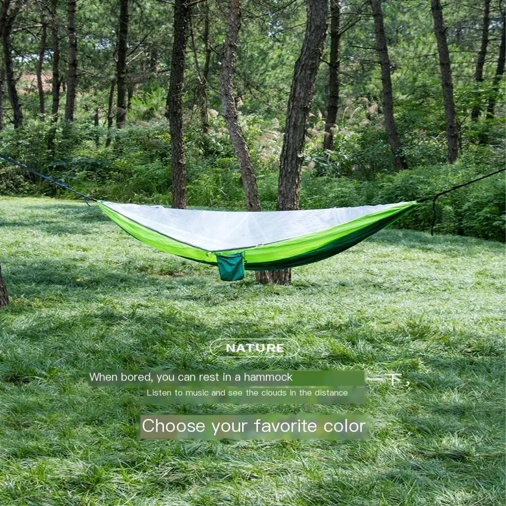 Hammocks Hammock Parachute Cloth Outdoor Anti-Rollover Camping Huwai Swing with Mosquito Net Net Bed Outdoor Adult Camping Hammocks(A)