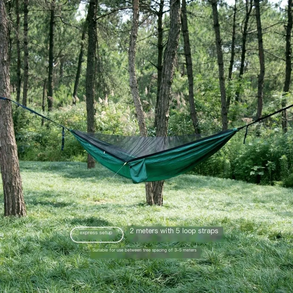 Hammocks Hammock Parachute Cloth Outdoor Anti-Rollover Camping Huwai Swing with Mosquito Net Net Bed Outdoor Adult Camping Hammocks(A)