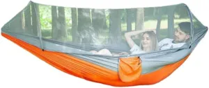 Hammocks Mosquito Net Hammock Automatic Anti-Rollover Parachute Boni Silk Spinning Outdoor Strap Swing Chair Summer Camping Hammocks(Orange)