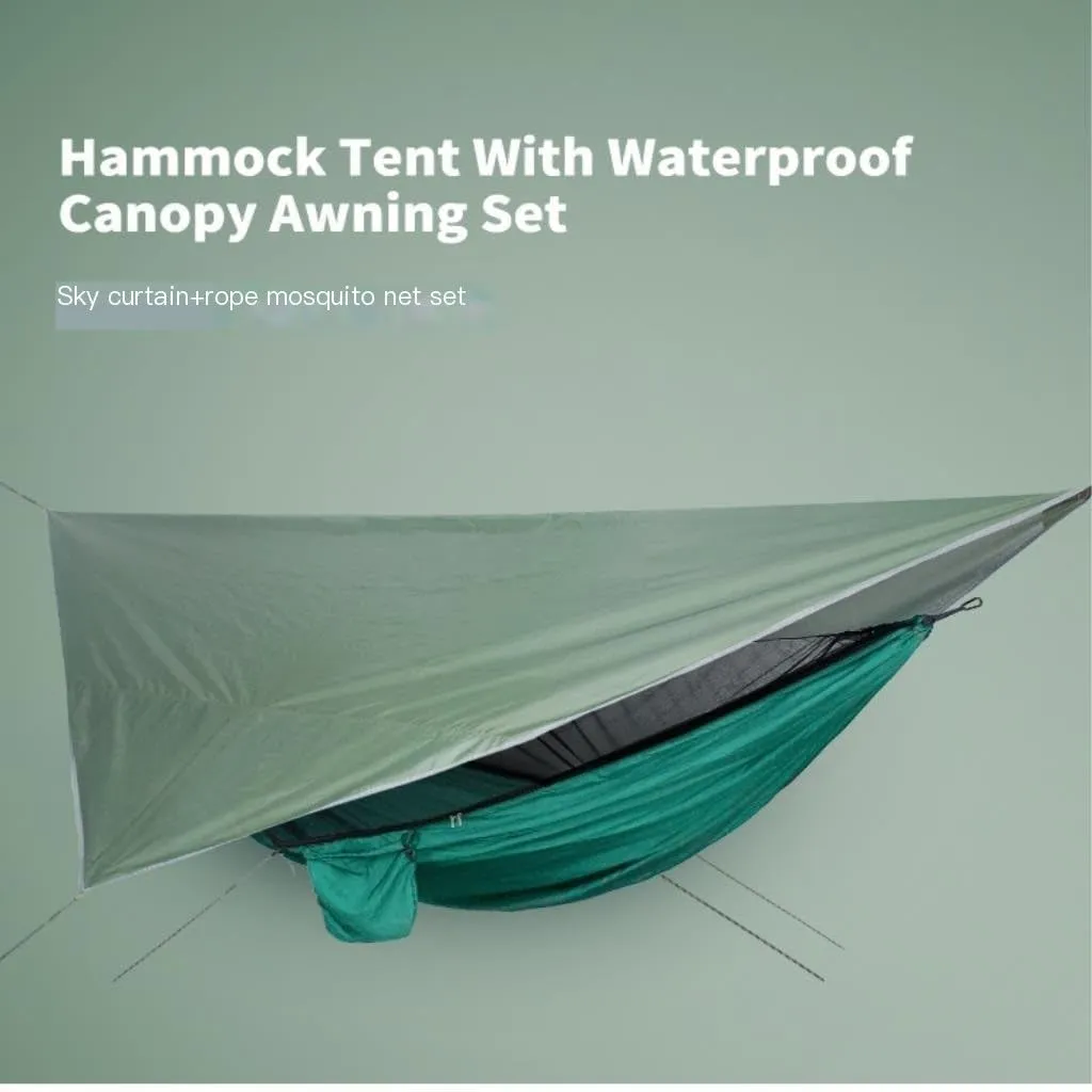 Hammocks Mosquito Net Hammock Canopy Set Outdoor Camping Quick Opening Hammock Plus Rainproof Sunshade Canopy Camping Hammocks(F)
