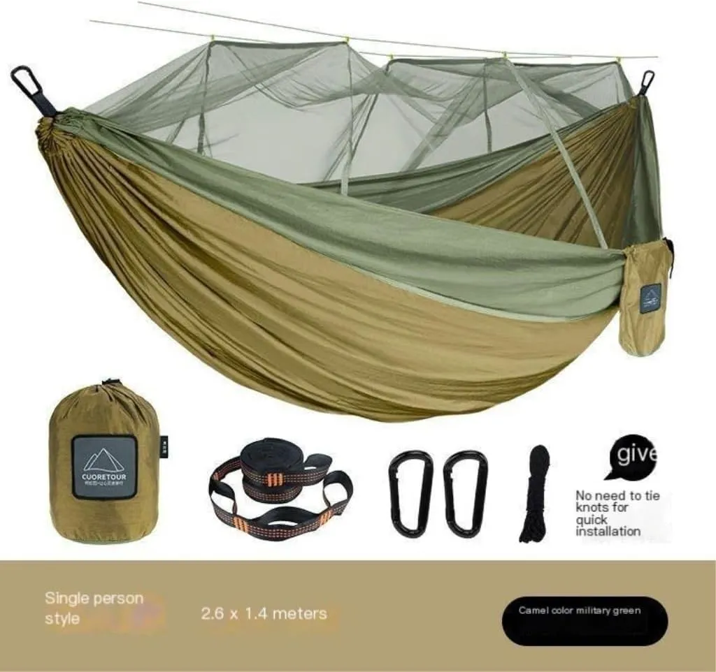 Hammocks Mosquito Net Hammock Double Outdoor Anti-Mosquito Parachute Cloth Swing Outdoor Sleeping Hanging Tree Camping Camping Hammocks(Green,Small)