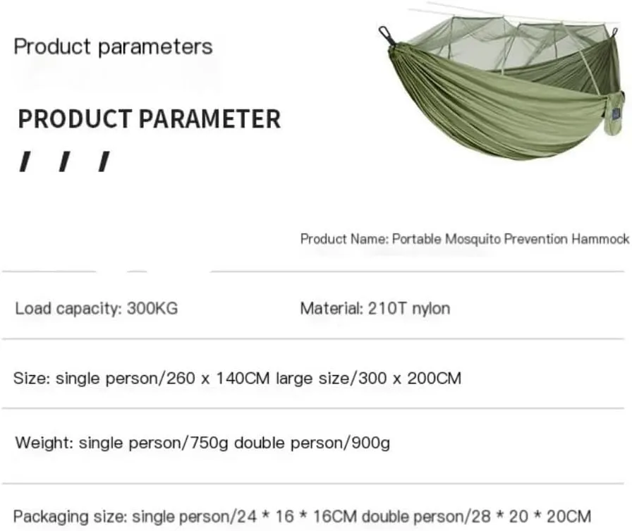 Hammocks Mosquito Net Hammock Double Outdoor Anti-Mosquito Parachute Cloth Swing Outdoor Sleeping Hanging Tree Camping Camping Hammocks(Green,Small)