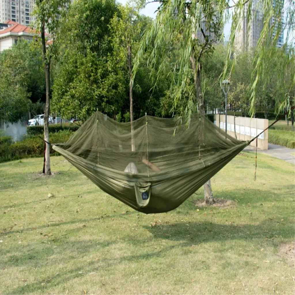 Hammocks Mosquito Net Hammock Double Outdoor Anti-Mosquito Parachute Cloth Swing Outdoor Sleeping Hanging Tree Camping Camping Hammocks(Green,Small)
