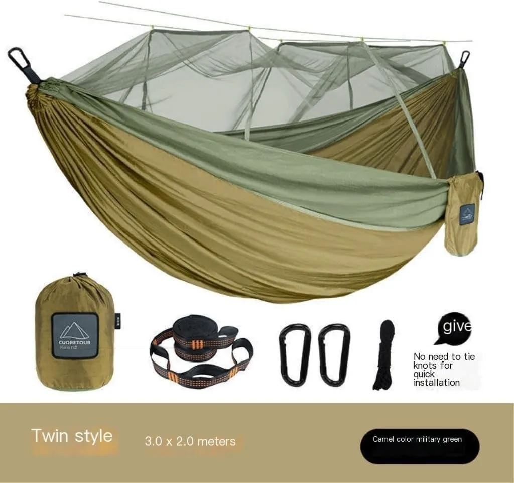 Hammocks Mosquito Net Hammock Double Outdoor Anti-Mosquito Parachute Cloth Swing Outdoor Sleeping Hanging Tree Camping Camping Hammocks(Green,Small)