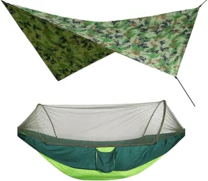 Hammocks Net Hammock Tent with Waterproof Canopy Awning Set Hammock Portable Pop up Travel Hiking Outdoor Backpacking Backyard Beach Outdoor Hammock