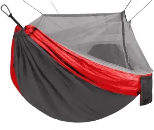 Hammocks Outdoor Anti-Mosquito Hammock Automatic Quick Opening with Mosquito Net Parachute Cloth Single Double Camping Hammocks(Rood,A)