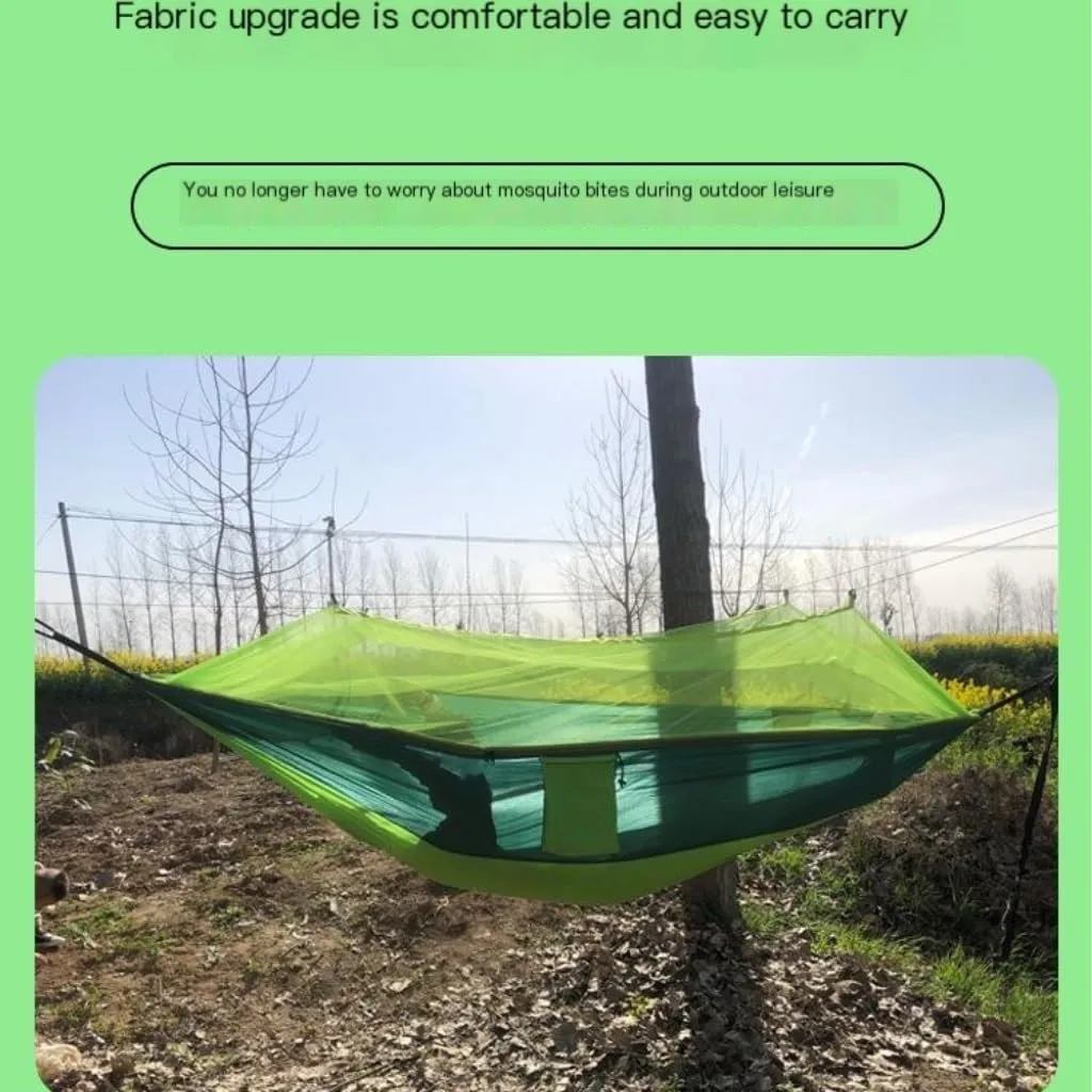 Hammocks Outdoor Anti-Mosquito Hammock Automatic Quick Opening with Mosquito Net Parachute Cloth Single Double Camping Hammocks(Rood,A)