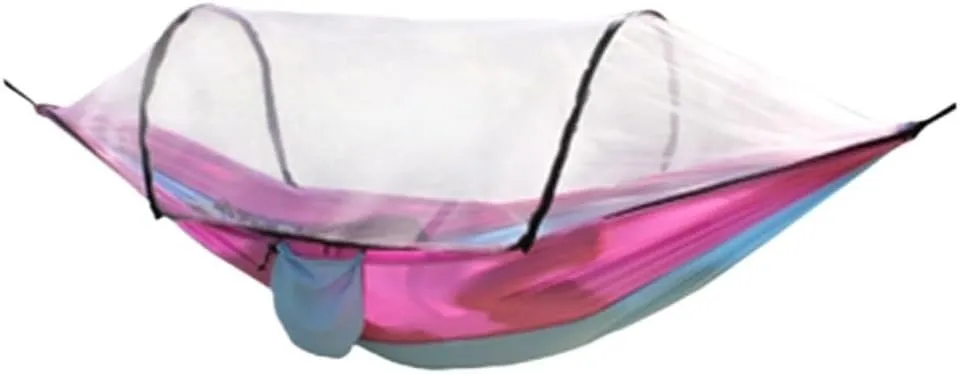 Hammocks Outdoor Camping Anti-Rollover Nylon Hammock with Mosquito Net Automatic Quick-Opening Mosquito Net Hammock Camping Hammocks(Pink)