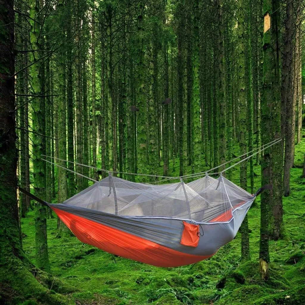 Hammocks Outdoor Camping Mosquito Net Hammock Nylon Parachute Cloth Hammock with Mosquito Net Outdoor Swing Hammock Camping Hammocks(C)