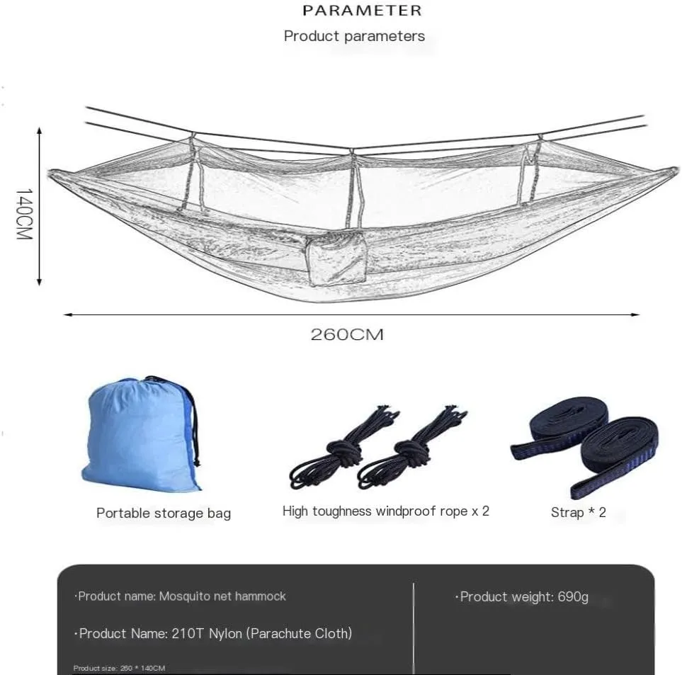 Hammocks Outdoor Camping Mosquito Net Hammock Nylon Parachute Cloth Hammock with Mosquito Net Outdoor Swing Hammock Camping Hammocks(C)