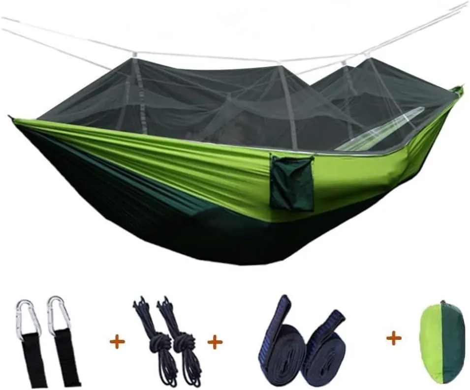 Hammocks Outdoor Camping Mosquito Net Hammock Nylon Parachute Cloth Hammock with Mosquito Net Outdoor Swing Hammock Camping Hammocks(C)