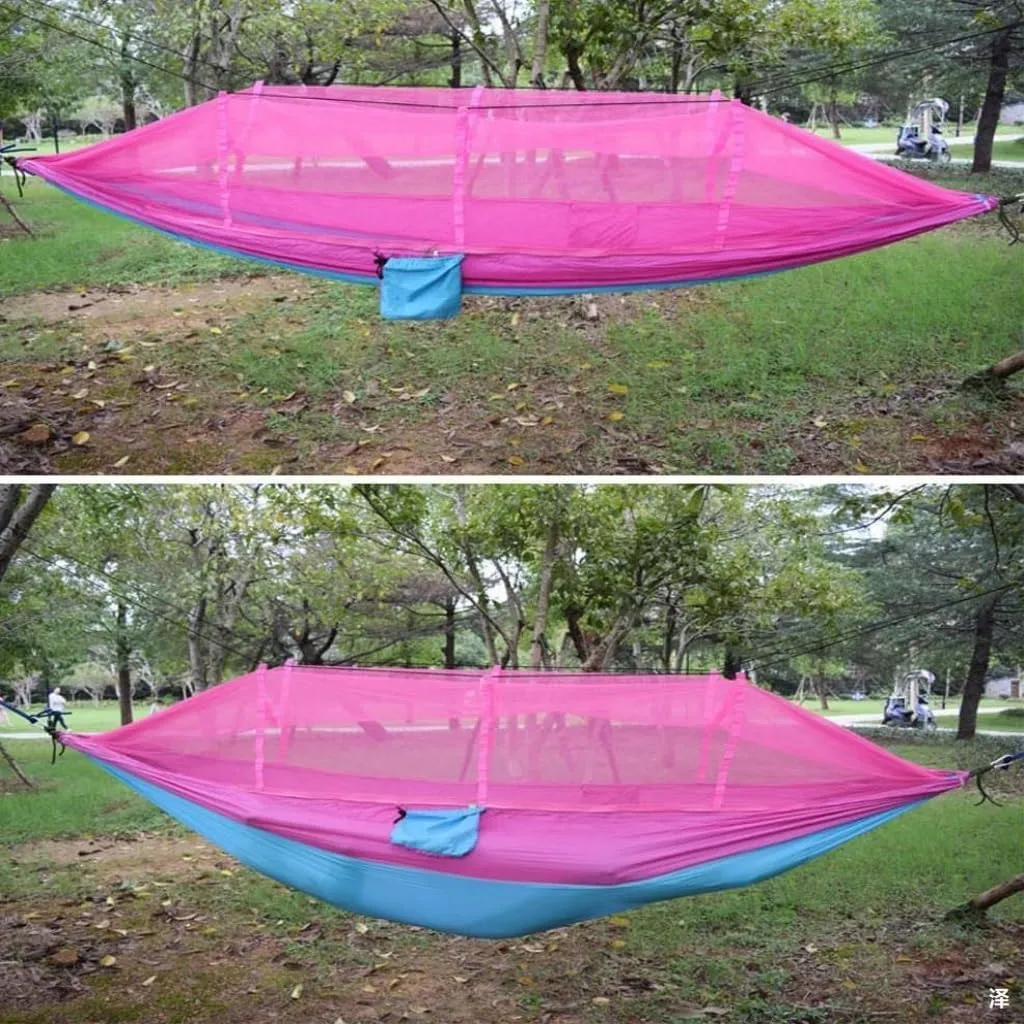 Hammocks Outdoor Camping Mosquito Net Hammock Nylon Parachute Cloth Hammock with Mosquito Net Outdoor Swing Hammock Camping Hammocks(C)