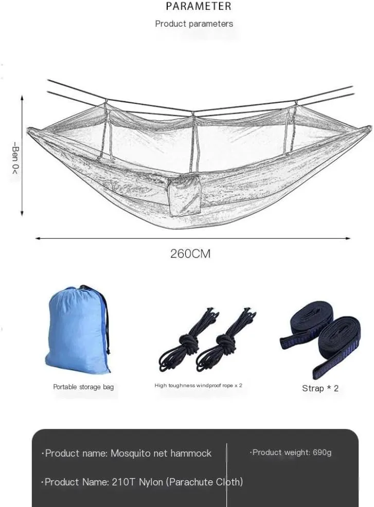 Hammocks Outdoor Fully Automatic Quick-Opening Hammock with Mosquito Net, Outdoor Nylon Cloth Camping Pole Hammock Camping Hammocks(Orange)