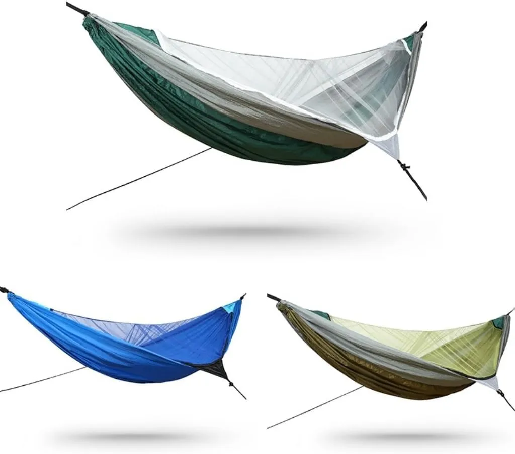 Hammocks Outdoor Mosquito Net Automatic Quick-Open Anti-Mosquito Hammock Outdoor Single Double Parachute Hammock Camping Hammocks(Green)