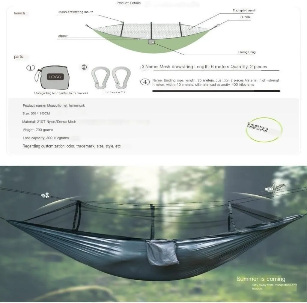 Hammocks Outdoor Mosquito Net Hammock Anti-Mosquito Anti-Rollover Nylon Camping Outdoor Portable Swing Hammock Camping Hammocks(Purple)