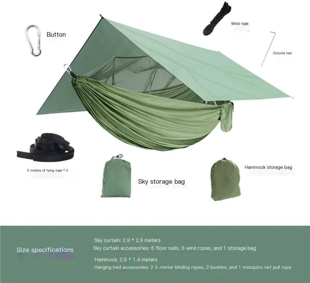 Hammocks Outdoor Mosquito Net Hammock Anti-Mosquito Canopy Tent Set Waterproof Portable Sunshade Camping Outdoor Camping Hammocks(Green,Large)