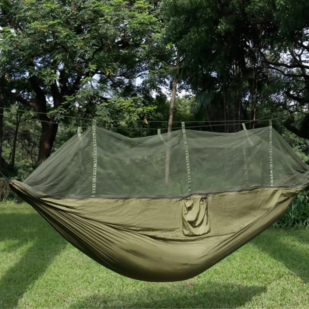 Hammocks Quick-Open Mosquito Net Hammock Outdoor Anti-Rollover Single and Double Outdoor Camping Anti-Mosquito Camping Hammocks(Blue)