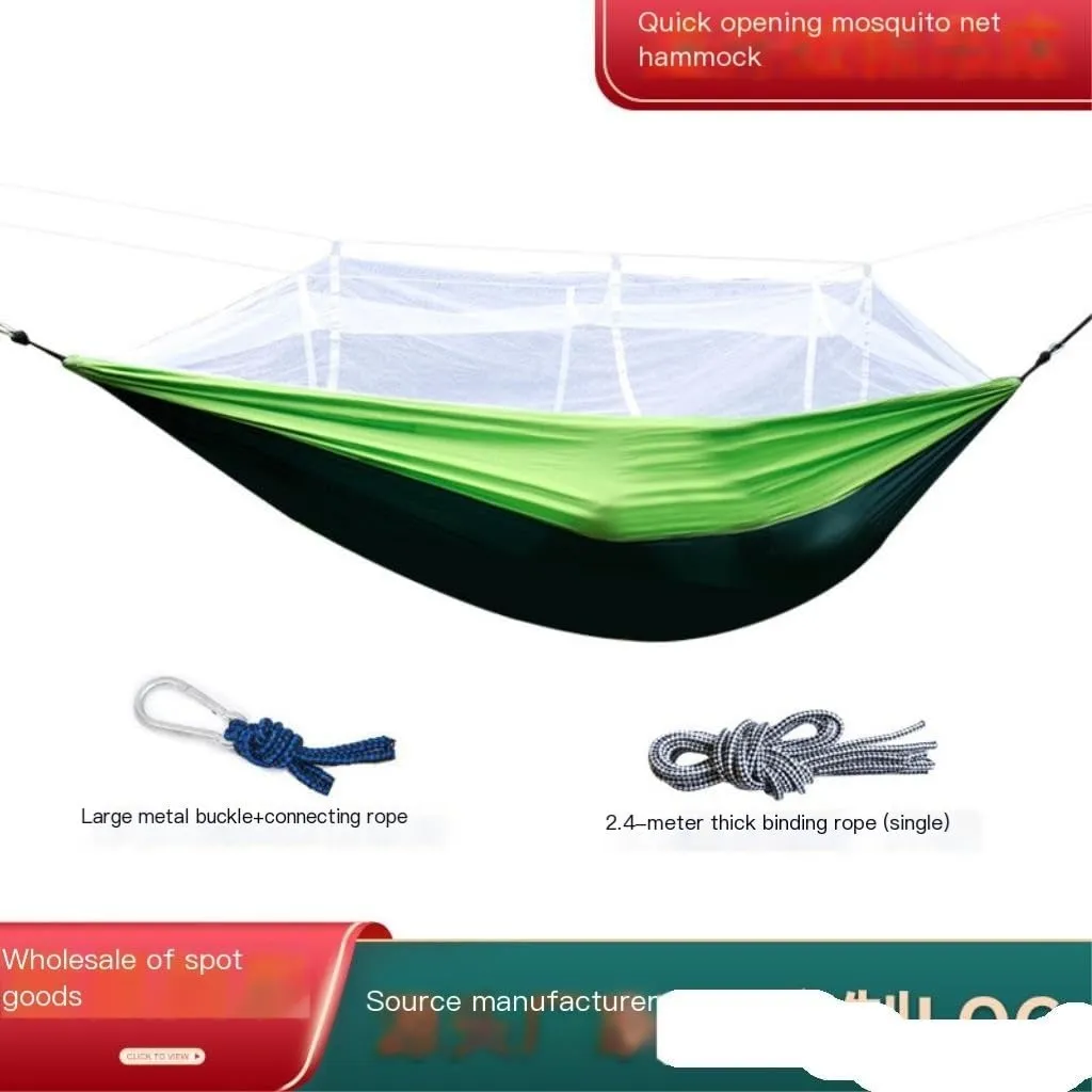 Hammocks Quick-Open Mosquito Net Hammock Outdoor Anti-Rollover Single and Double Outdoor Camping Anti-Mosquito Camping Hammocks(Blue)