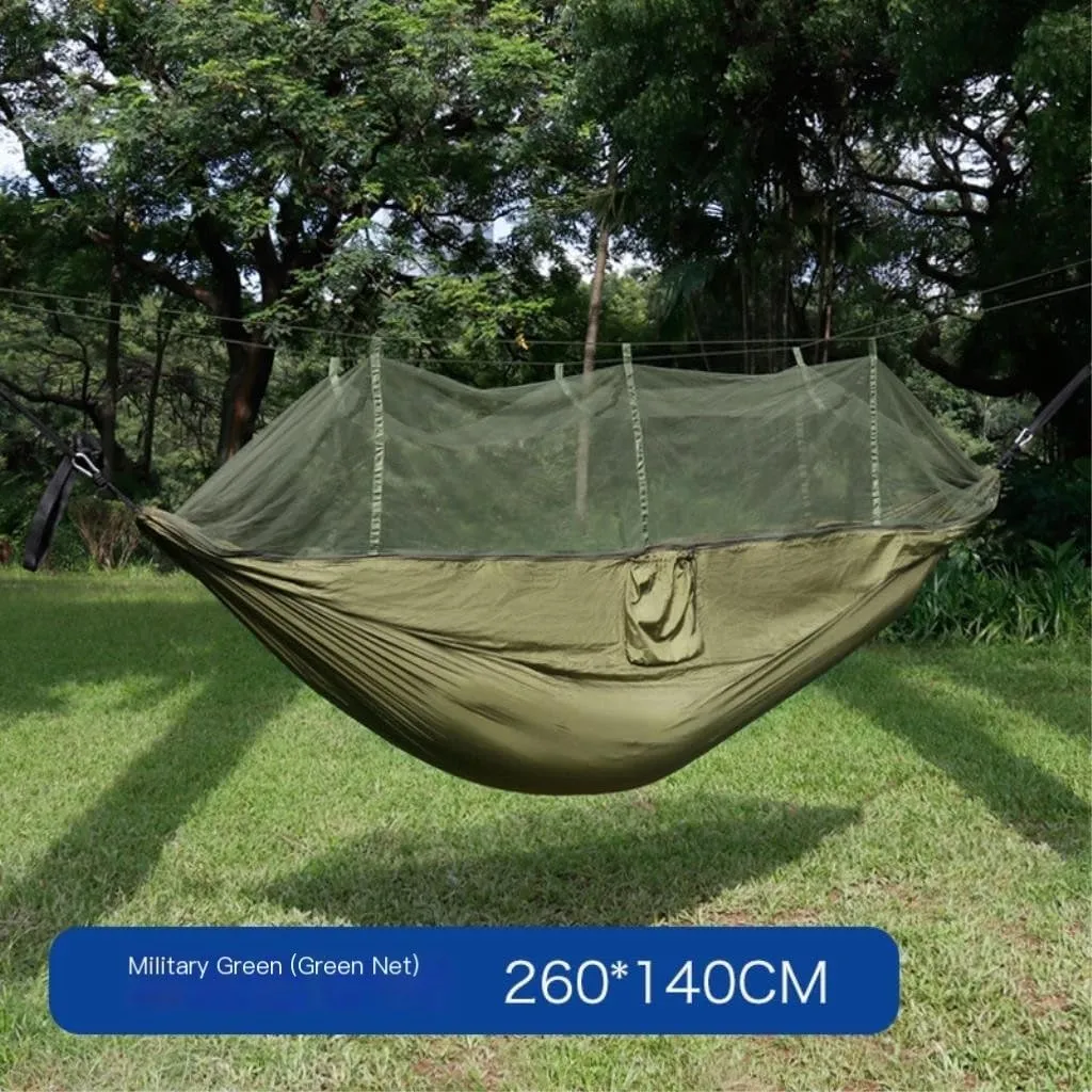 Hammocks Quick-Open Mosquito Net Hammock Outdoor Anti-Rollover Single and Double Outdoor Camping Anti-Mosquito Camping Hammocks(Blue)