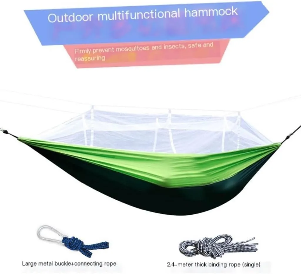Hammocks Quick-Open Mosquito Net Hammock Outdoor Anti-Rollover Single and Double Outdoor Camping Anti-Mosquito Camping Hammocks(Blue)