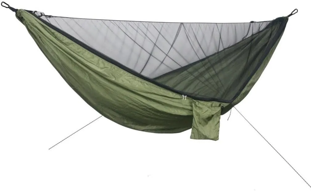 Hammocks Quick-Release Hammock with Mosquito Net Hanging Sheet Double Parachute Cloth Anti-Rollover Camping Hammock Camping Hammocks(B)
