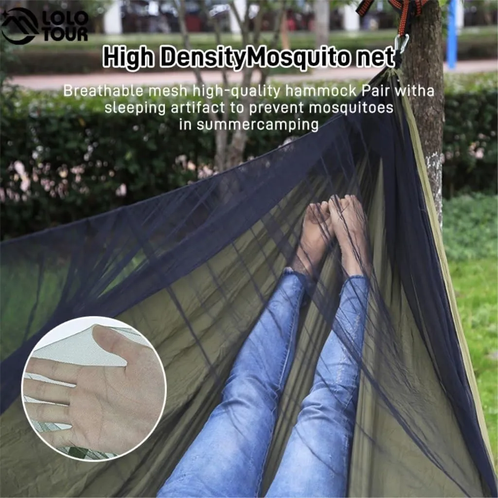 Hammocks Quick-Release Hammock with Mosquito Net Hanging Sheet Double Parachute Cloth Anti-Rollover Camping Hammock Camping Hammocks(D)