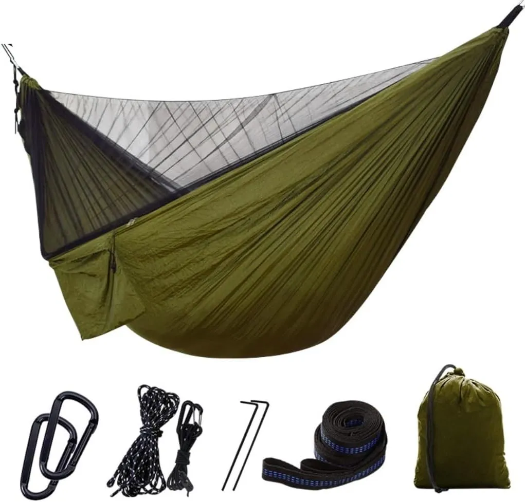 Hammocks Quick-Release Hammock with Mosquito Net Hanging Sheet Double Parachute Cloth Anti-Rollover Camping Hammock Camping Hammocks(D)