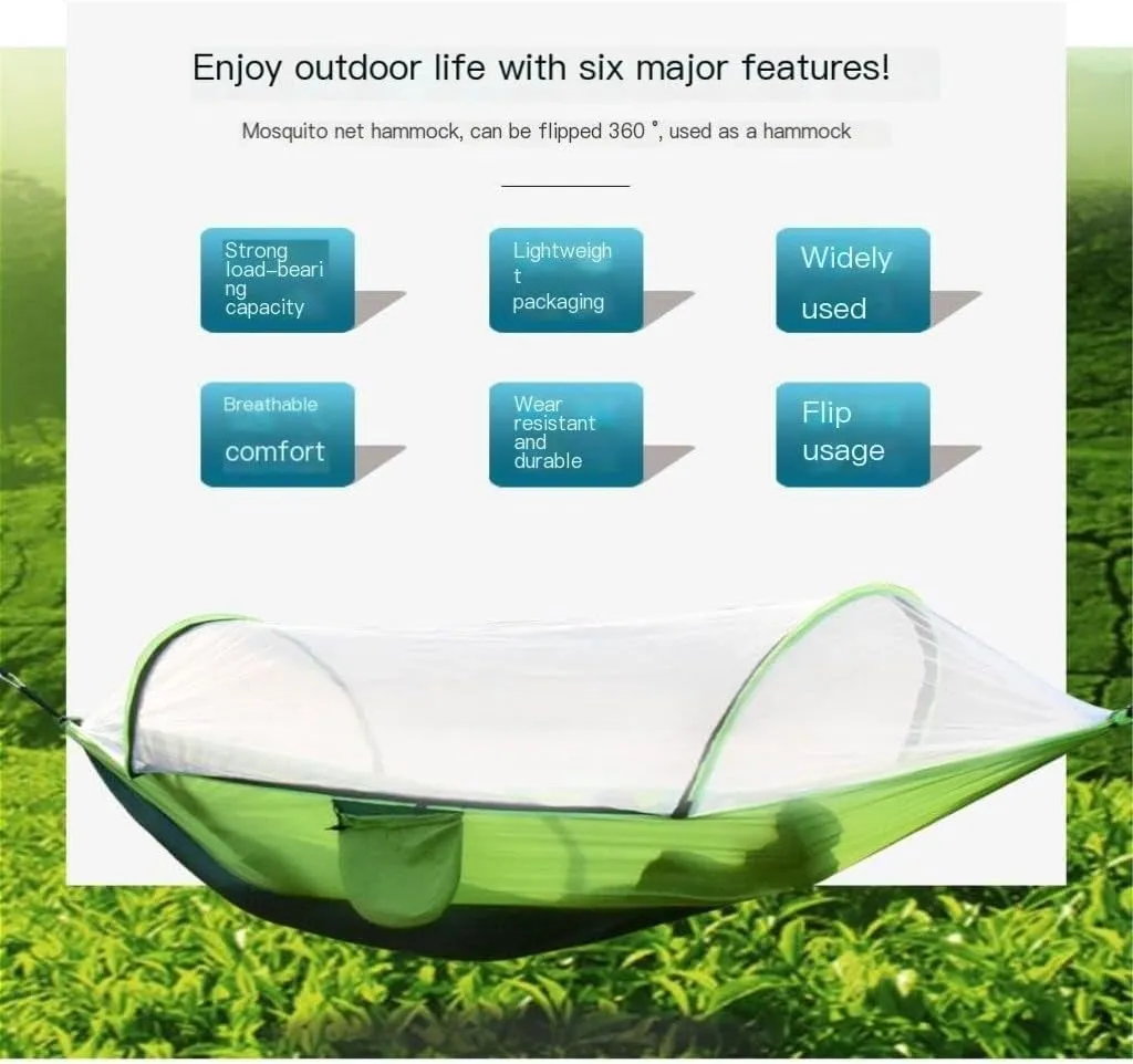 Hamock Fully Automatic Quick-Opening Mosquito Net Hammock Outdoor Single Double Camping Mosquito Net Hammock Hanmock(Black)