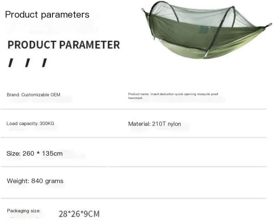 Hamock Outdoor Anti-Mosquito Hammock Automatic Quick Opening with Mosquito Net Parachute Cloth Single Double Hanmock(D)