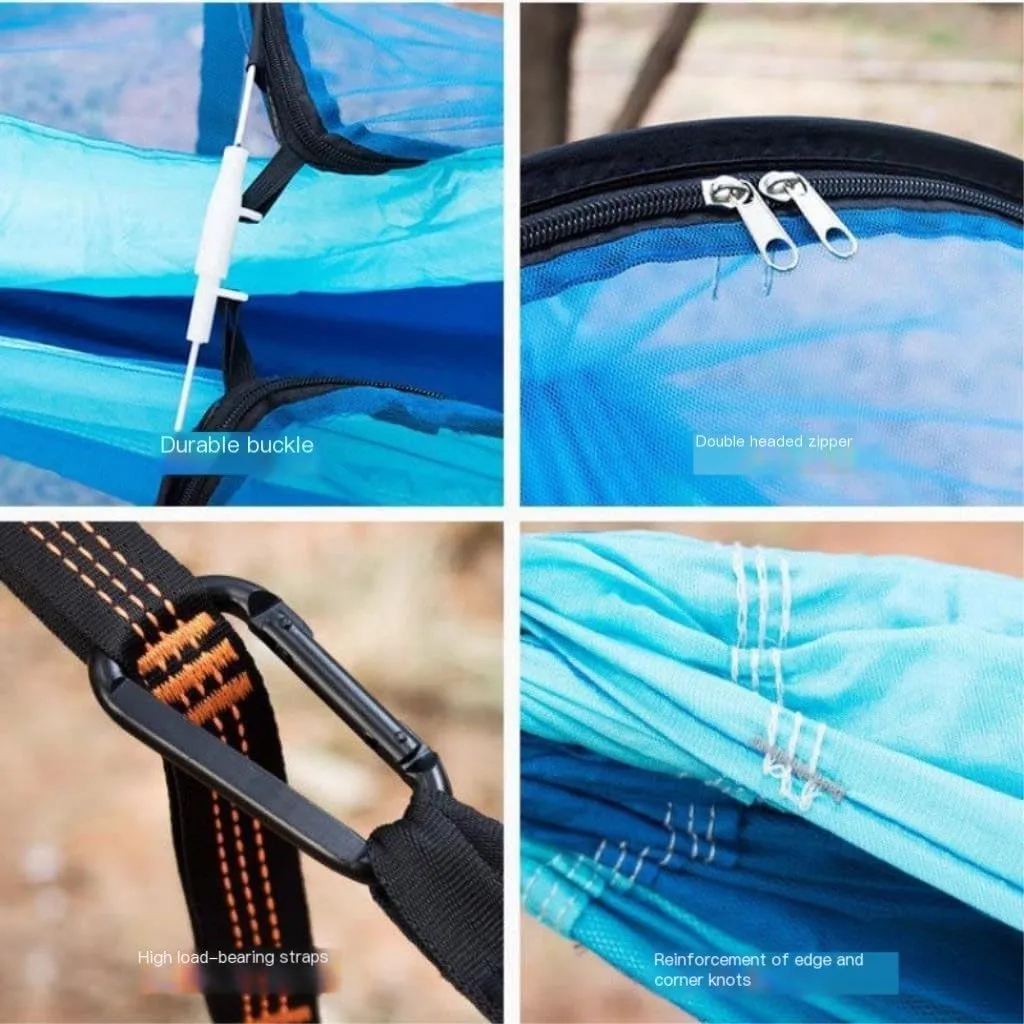 Hamock Outdoor Anti-Mosquito Hammock Automatic Quick Opening with Mosquito Net Parachute Cloth Single Double Hanmock(D)