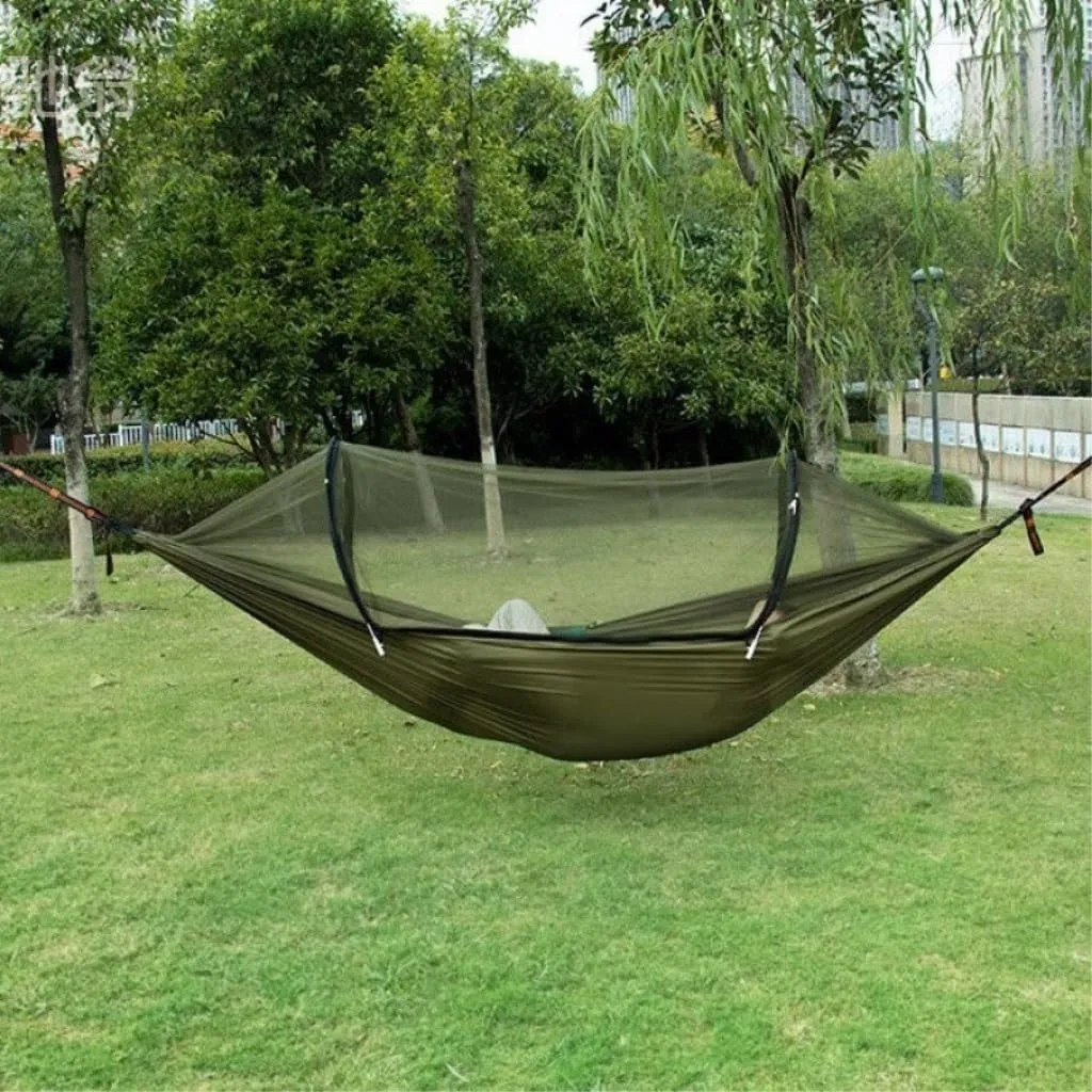 Hamock Outdoor Anti-Mosquito Hammock Automatic Quick Opening with Mosquito Net Parachute Cloth Single Double Hanmock(D)