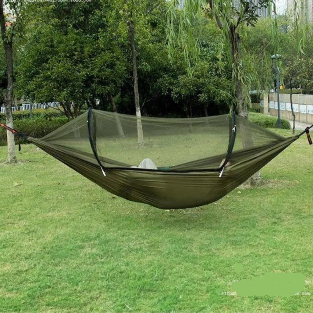 Hamock Outdoor Anti-Mosquito Hammock Automatic Quick Opening with Mosquito Net Parachute Cloth Single Double Portable Hanmock(Orange)