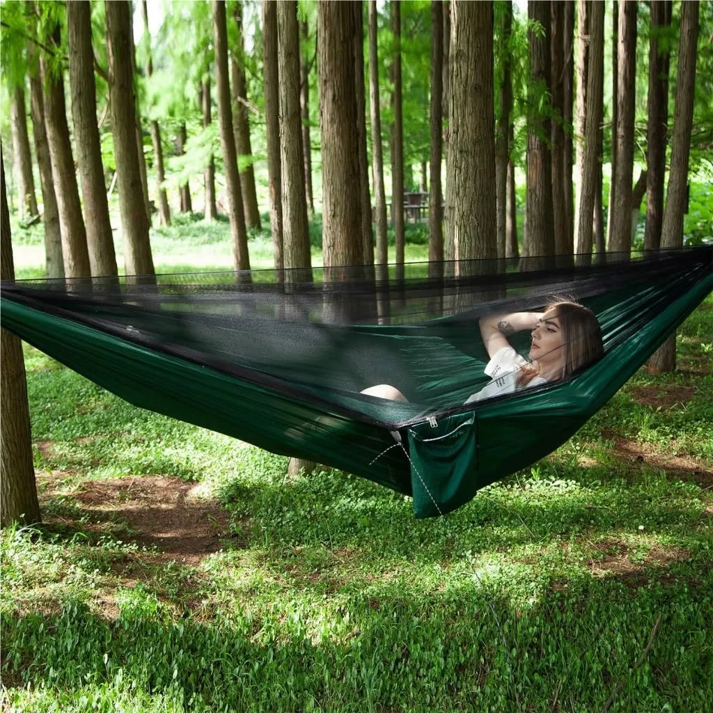 Hamock Outdoor Camping Quick-Open Mosquito Net Hammock 210T Nylon Hammock with Mosquito Net Outdoor Swing Hammock Hanmock(Yellow)