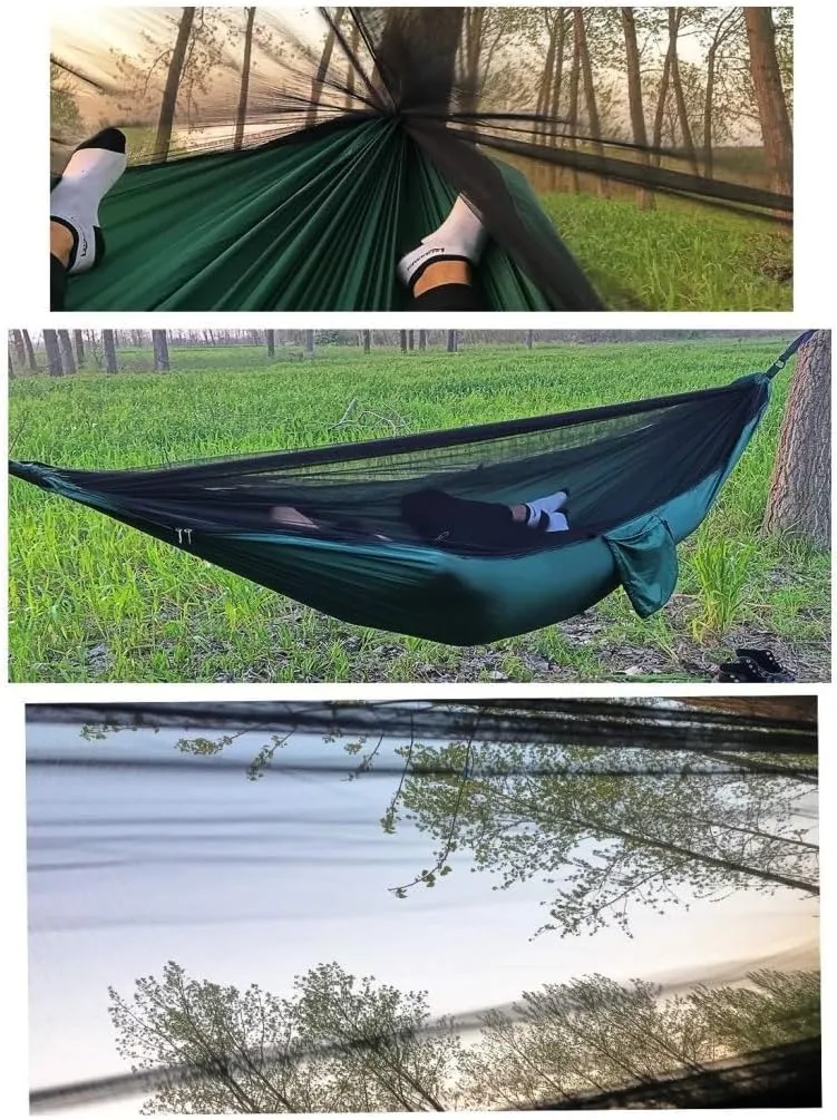 Hamock Outdoor Camping Quick-Open Mosquito Net Hammock 210T Nylon Hammock with Mosquito Net Outdoor Swing Hammock Hanmock(Yellow)