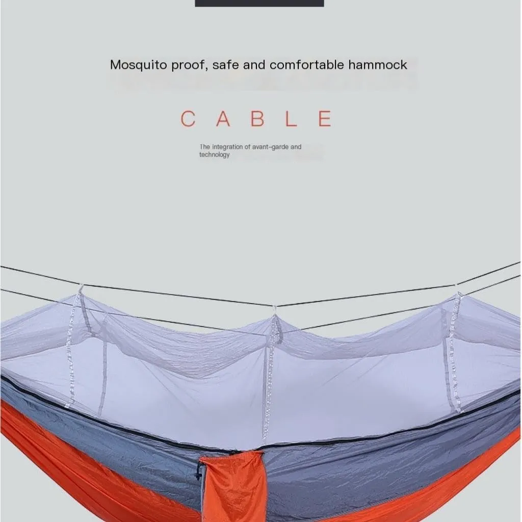 Hamock Outdoor Fully Automatic Quick-Opening Hammock with Mosquito Net, Outdoor Nylon Cloth Camping Pole Hammock Hanmock(A)