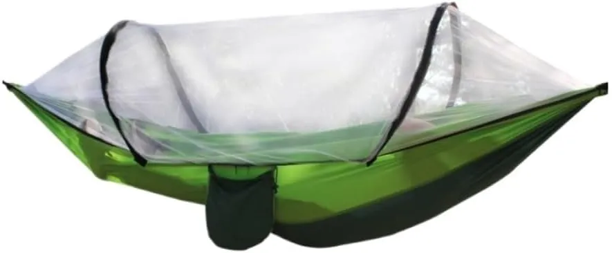 Hamock Outdoor Fully Automatic Quick-Opening Hammock with Mosquito Net, Outdoor Nylon Cloth Camping Pole Hammock Hanmock(Green)