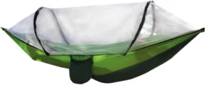 Hamock Outdoor Fully Automatic Quick-Opening Hammock with Mosquito Net, Outdoor Nylon Cloth Camping Pole Hammock Hanmock(Green)