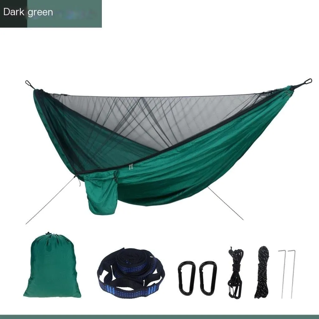 Hamock Outdoor Mosquito Net Hammock Canopy Set Outdoor Camping Quick-Open Hammock Plus Rainproof Sunshade Canopy Hanmock(A)