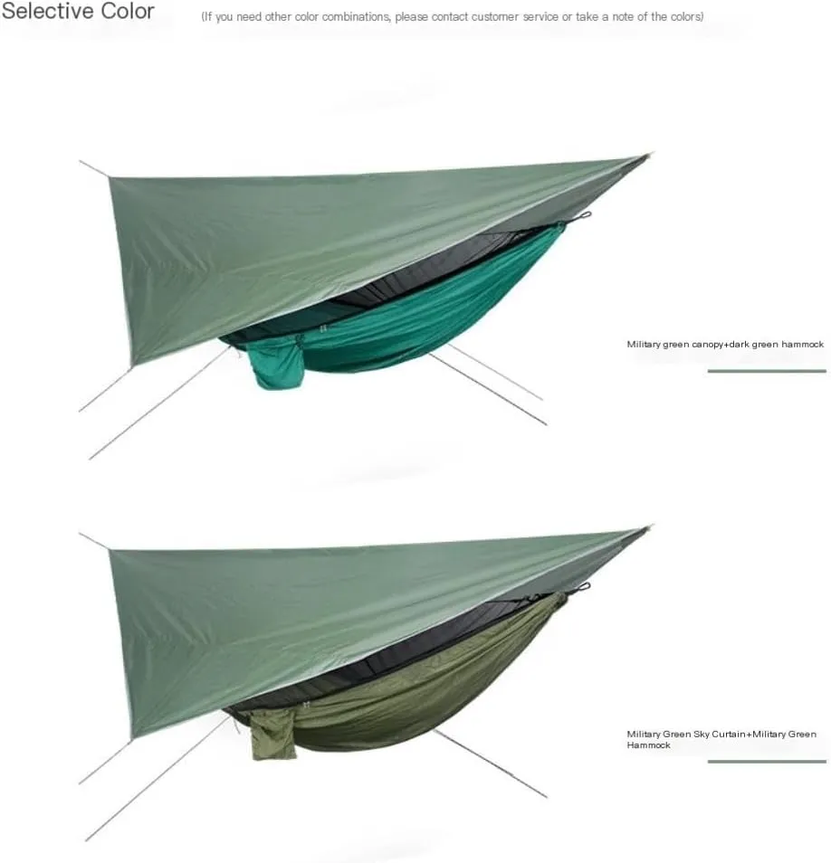 Hamock Outdoor Mosquito Net Hammock Canopy Set Outdoor Camping Quick-Open Hammock Plus Rainproof Sunshade Canopy Hanmock(A)