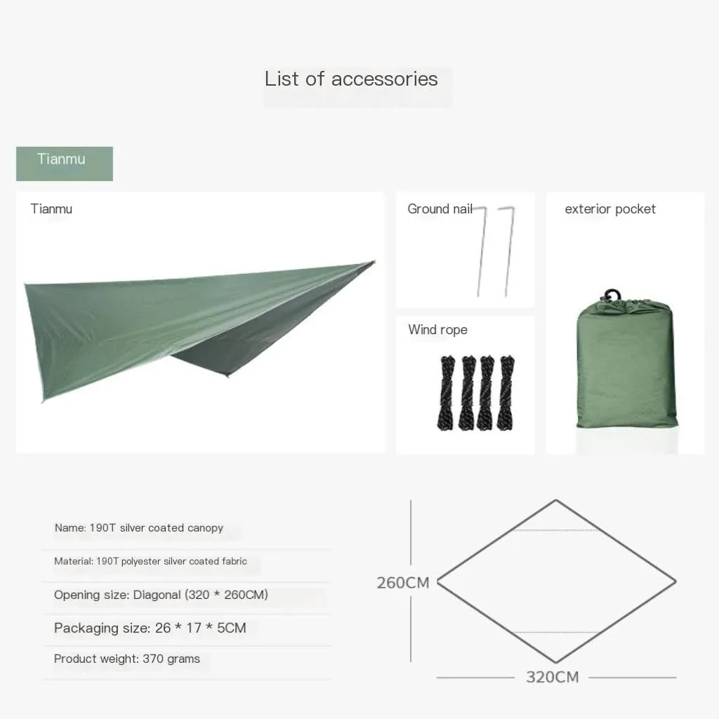 Hamock Outdoor Mosquito Net Hammock Canopy Set Outdoor Camping Quick-Open Hammock Plus Rainproof Sunshade Canopy Hanmock(A)