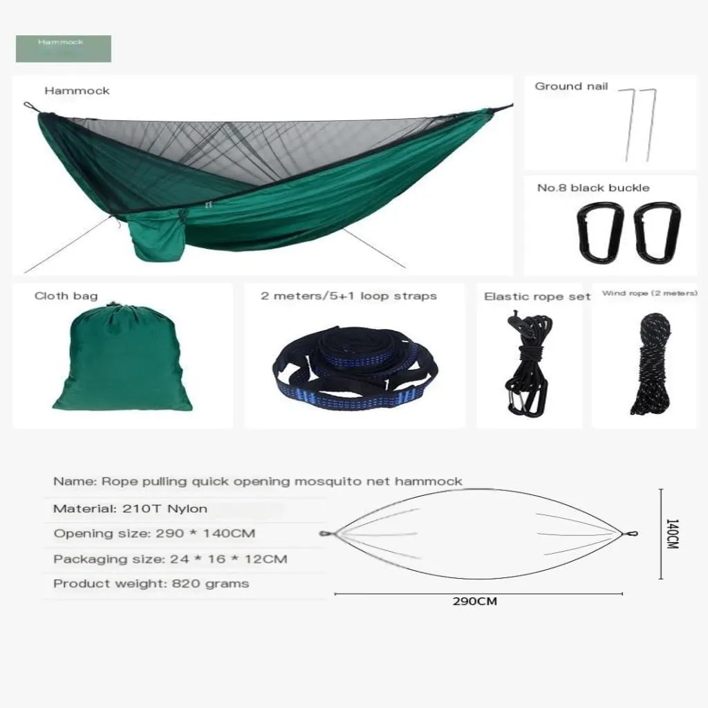 Hamock Outdoor Mosquito Net Hammock Canopy Set Outdoor Camping Quick-Open Hammock Plus Rainproof Sunshade Canopy Hanmock(A)