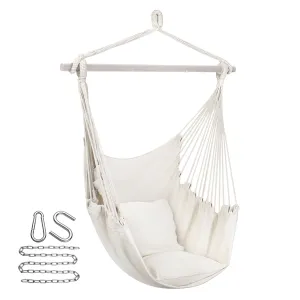 Hanging Rope Hammock Chair Swing Seat for Any Indoor or Outdoor Spaces- Max. 265 Lbs -2 Seat Cushions Included (Large, White)