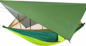 Happy Camper Camping Hammock for Camping, Outdoor Adventures Backpacking or Travel with Rain Fly and Mosquito Net, Lightweight & Portable - Up to 400lbs (Light Green/Green, Single)
